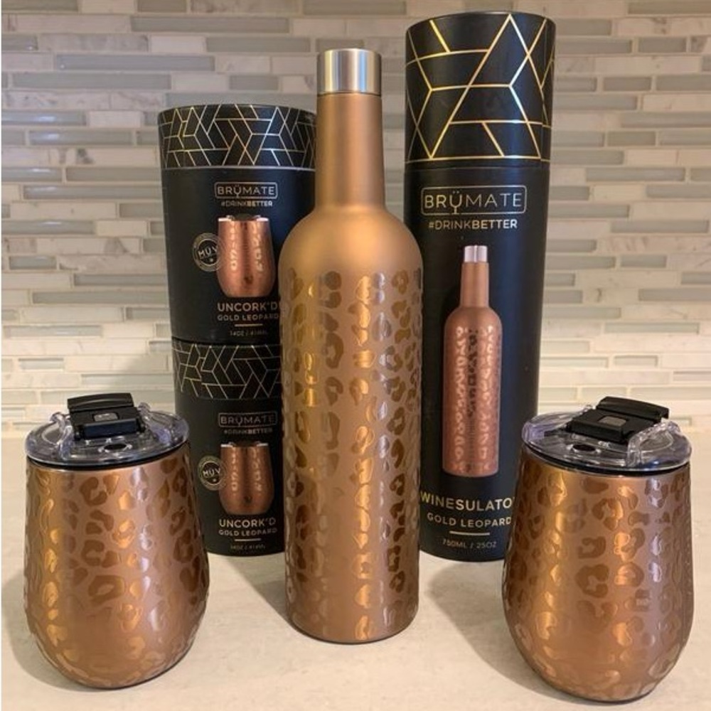 BRUMATE Gold Leopard Set (Winesulstor & 2 Glasses)
